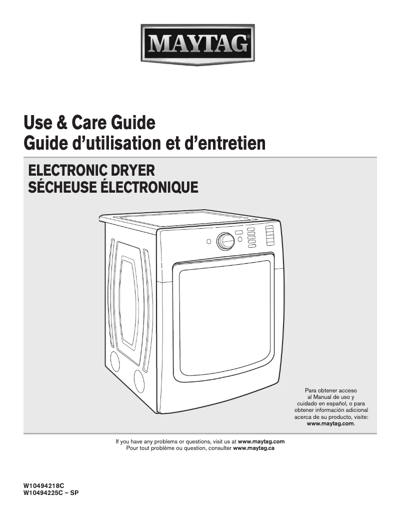 Page n°1 - Manuel utilisateur Maytag MED6000AG Maxima XL