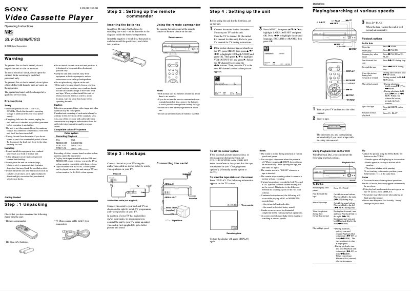 Page n°1 - Manuel utilisateur Sony SLV-GA59ME