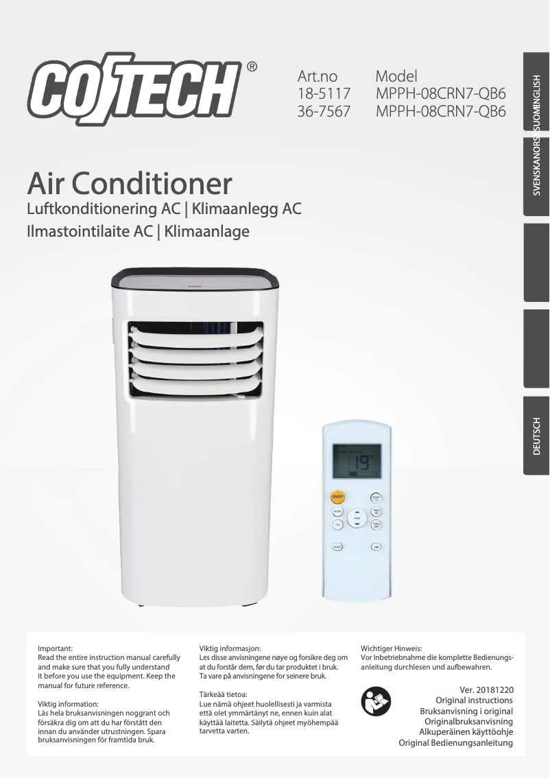 Page n°1 - Manuel utilisateur Cotech MPPH-08CRN7-QB6