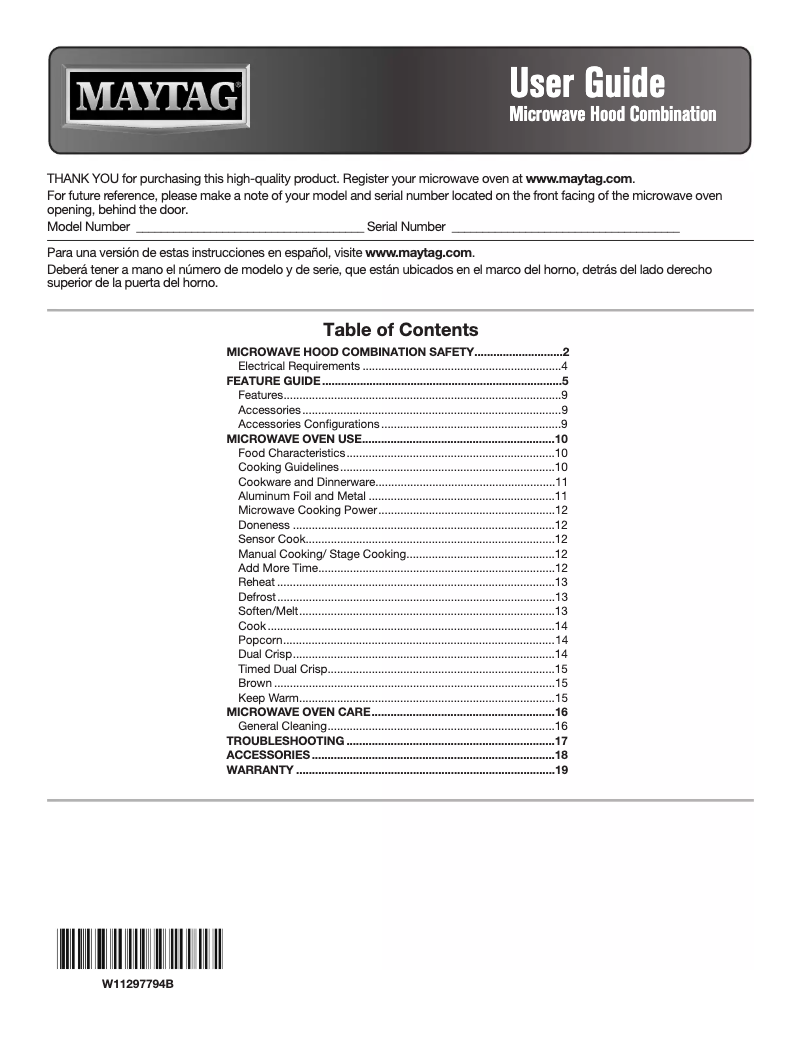 Page n°1 - Manuel utilisateur Maytag MMV5227JK