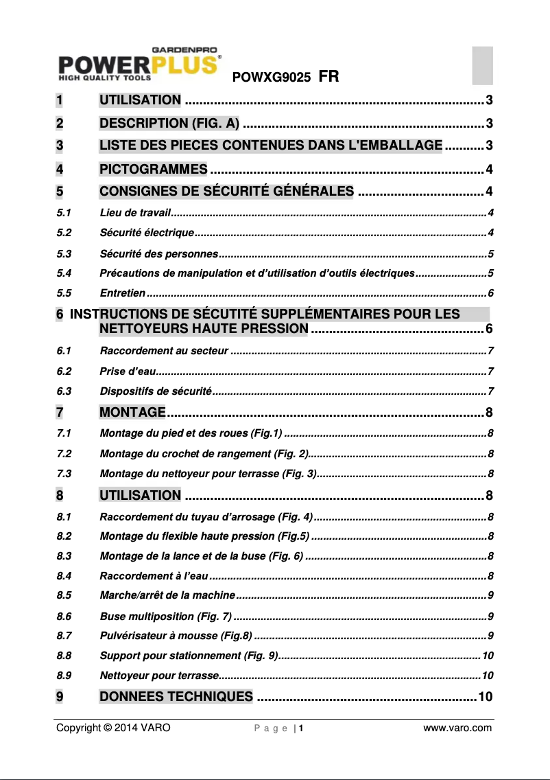 Page 1 de la notice Manuel utilisateur PowerPlus POWXG9025