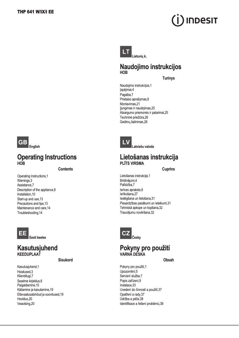 Page n°1 - Manuel utilisateur Indesit THP 641 W/IX/I EE