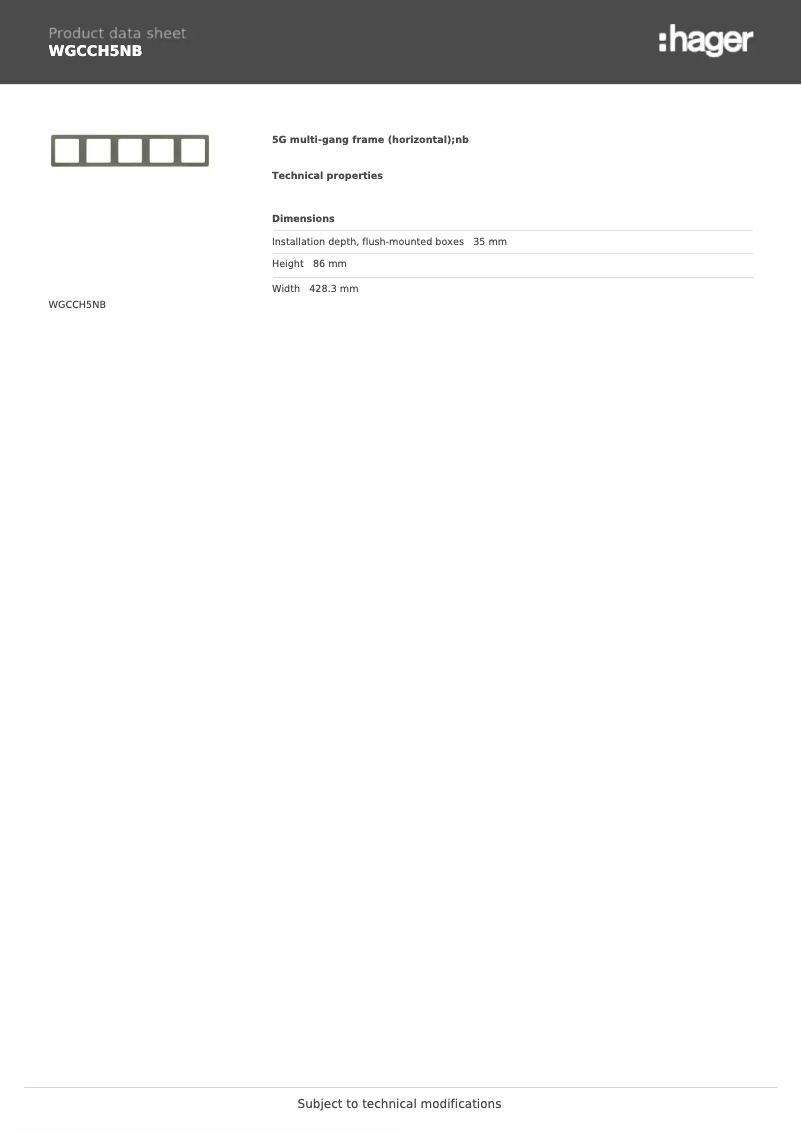 Page 1 de la notice Fiche technique Hager WGCCH5NB