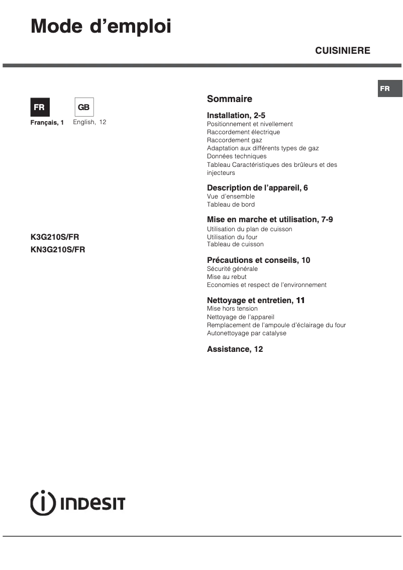 Image de la première page du manuel de l'appareil K3G210S(W)/FR