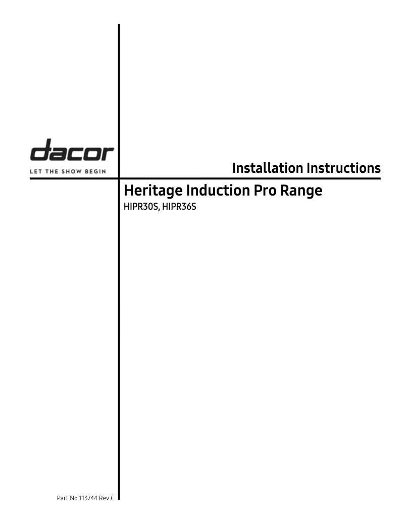 Page 1 de la notice Guide d'installation Dacor HIPR30S