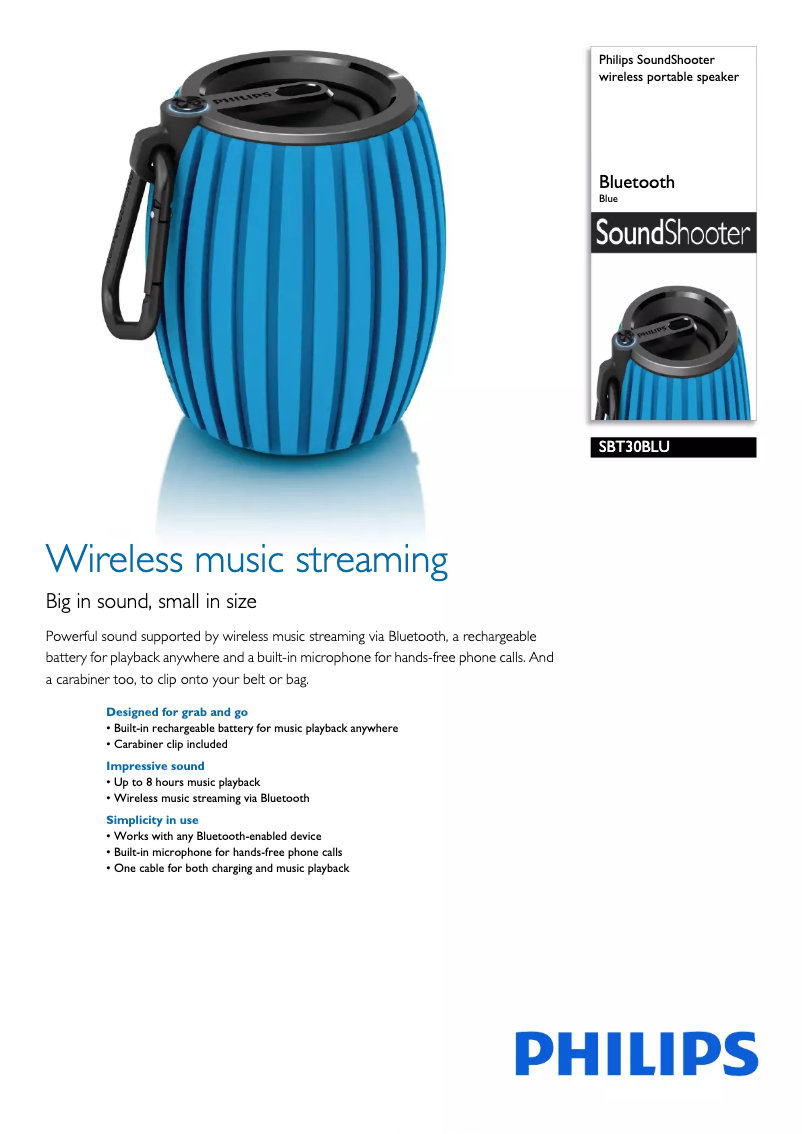 Page 1 de la notice Brochure Philips SoundShooter SBT30