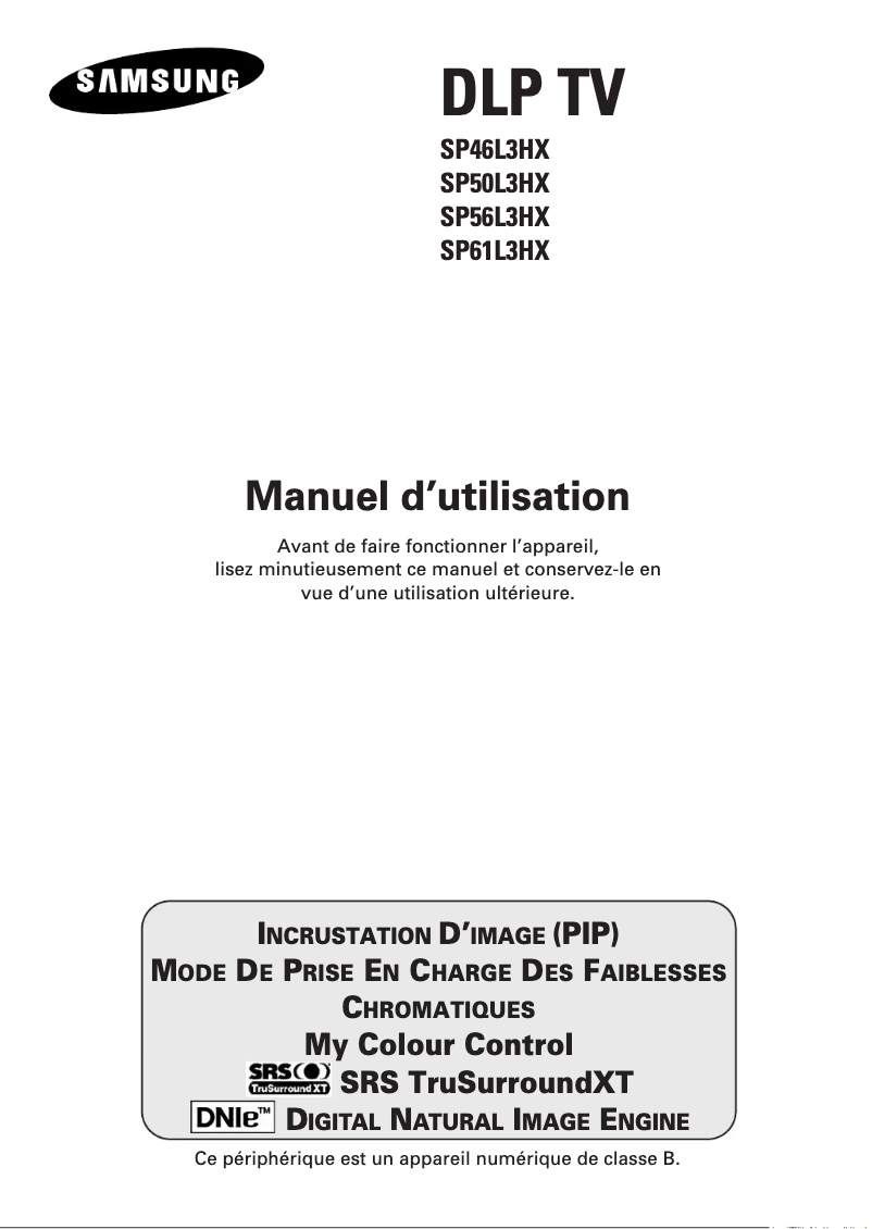 Page 1 de la notice Manuel utilisateur Samsung SP-61L3HX