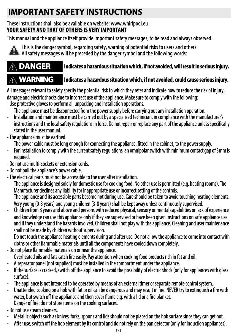 Page 1 de la notice Manuel utilisateur Whirlpool ACM 794/NE/S