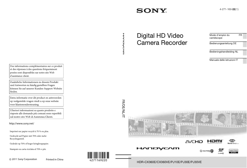 Image de la première page du manuel de l'appareil Handycam HDR-PJ30VE