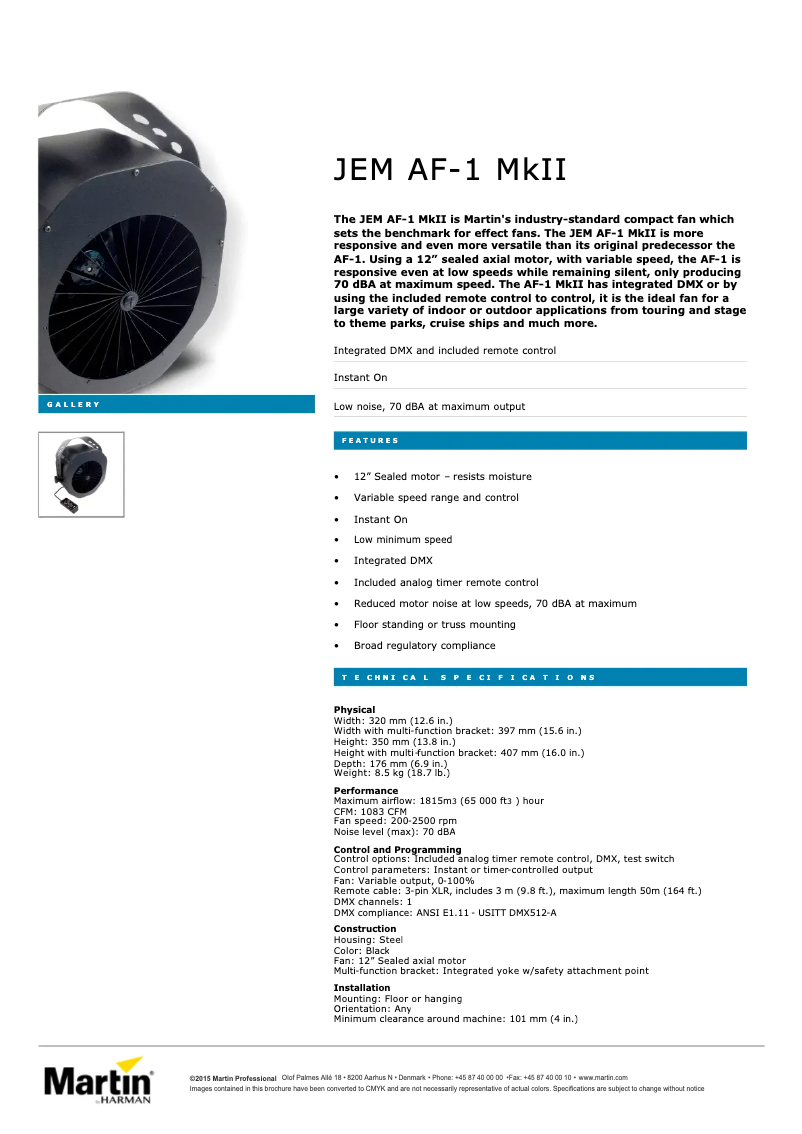 Page 1 de la notice Fiche technique Martin JEM AF-1 MkII