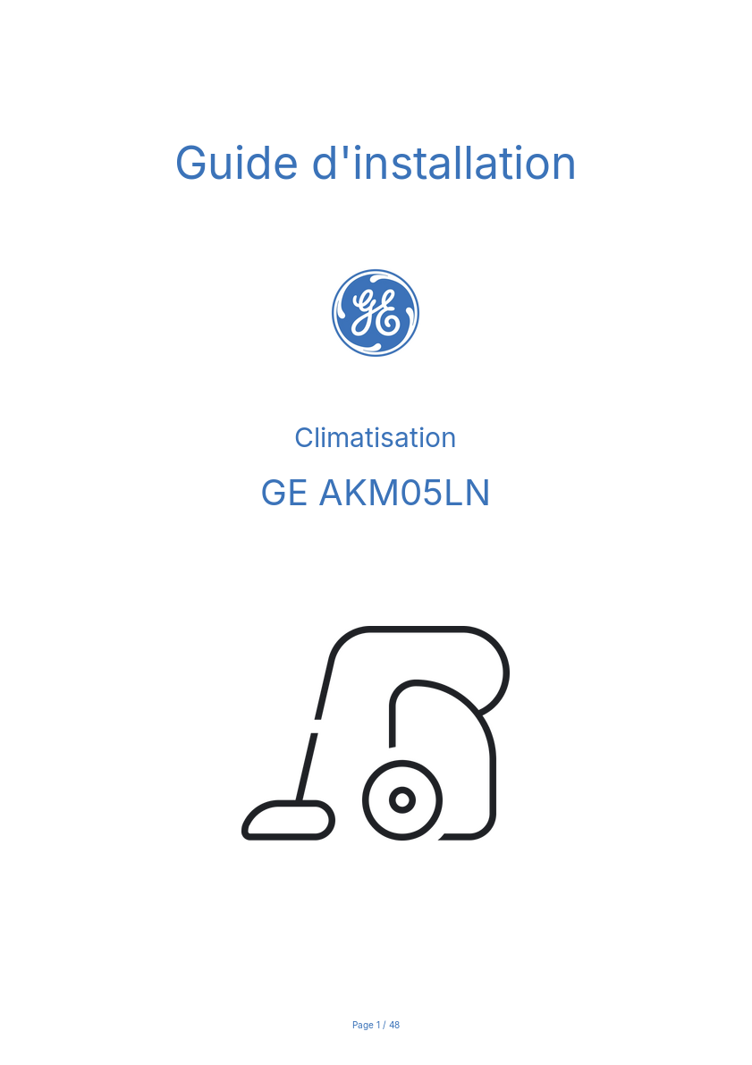 Page n°1 - Guide d'installation GE AKM05LN