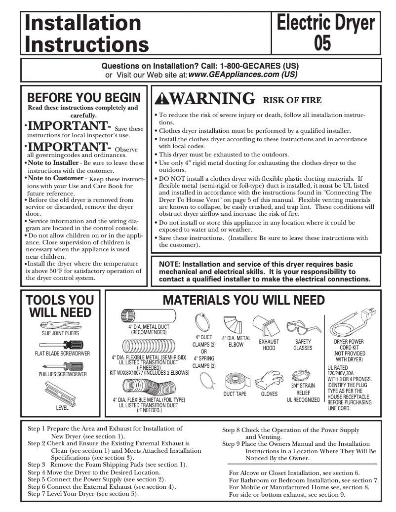 Page 1 de la notice Guide d'installation GE EED4600GWW