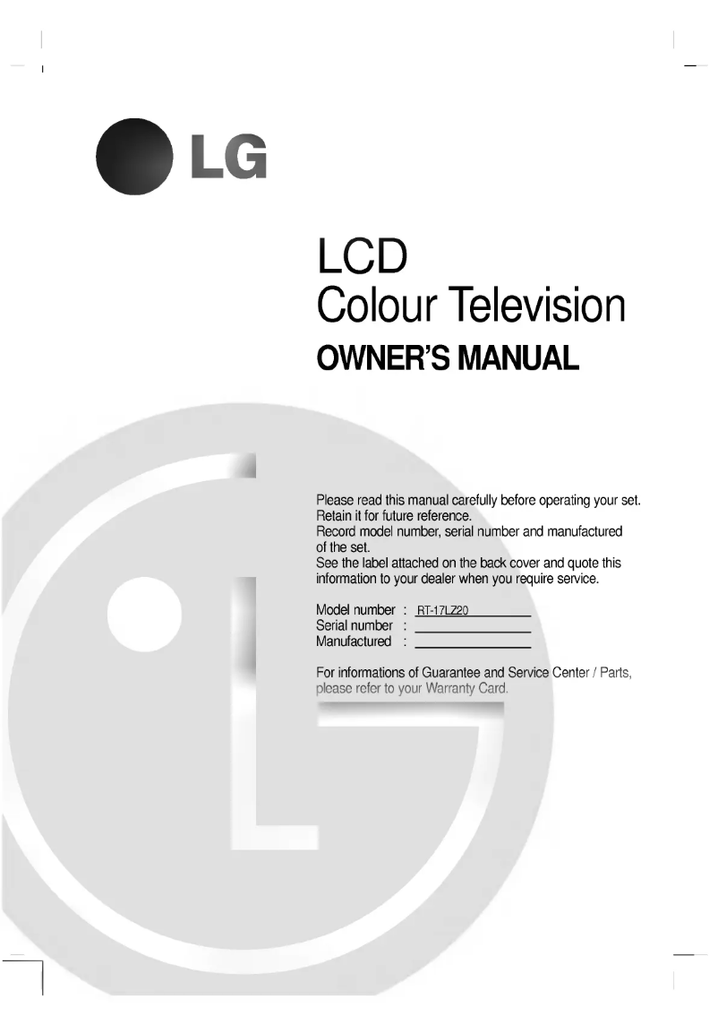 Page 1 de la notice Manuel utilisateur LG RT-17LZ20