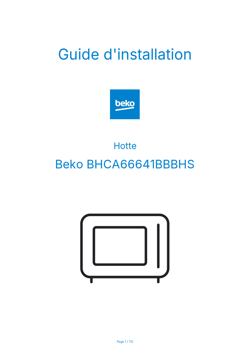 Page n°1 - Guide d'installation Beko BHCA66641BBBHS