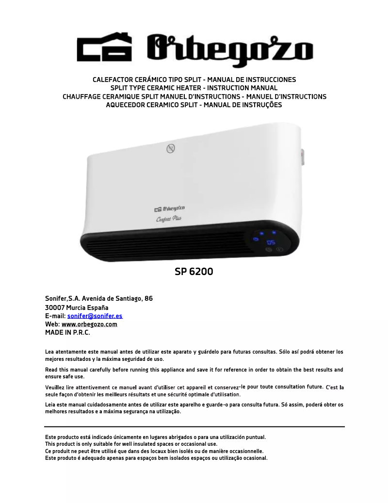 Page 1 de la notice Manuel utilisateur Orbegozo SP 6200