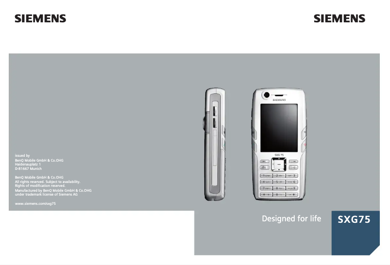 Page 1 de la notice Manuel utilisateur Siemens SXG75