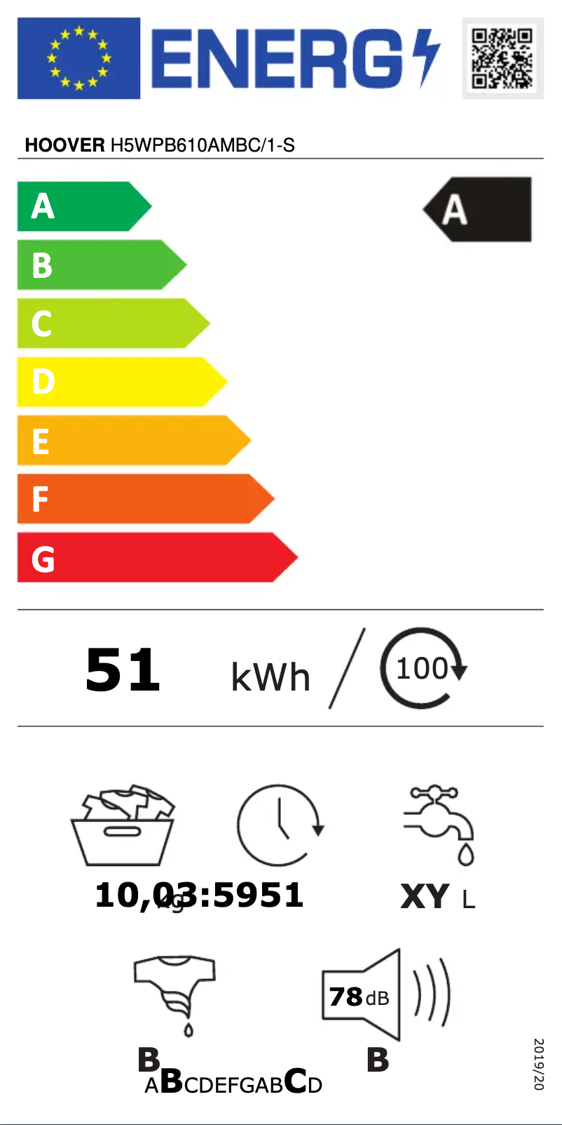 Page n°1 - Label énergétique Hoover H5WPB610AMBC/1-S