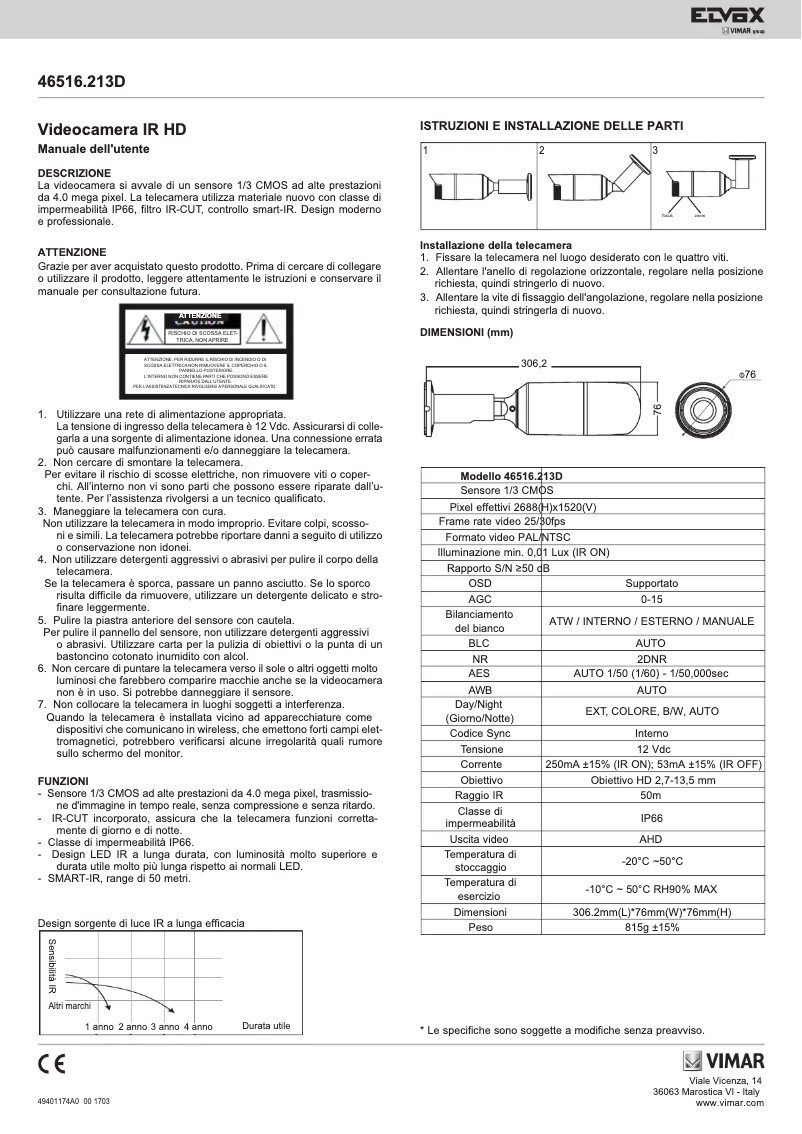 Image de la première page du manuel de l'appareil ELVOX 46516.213D