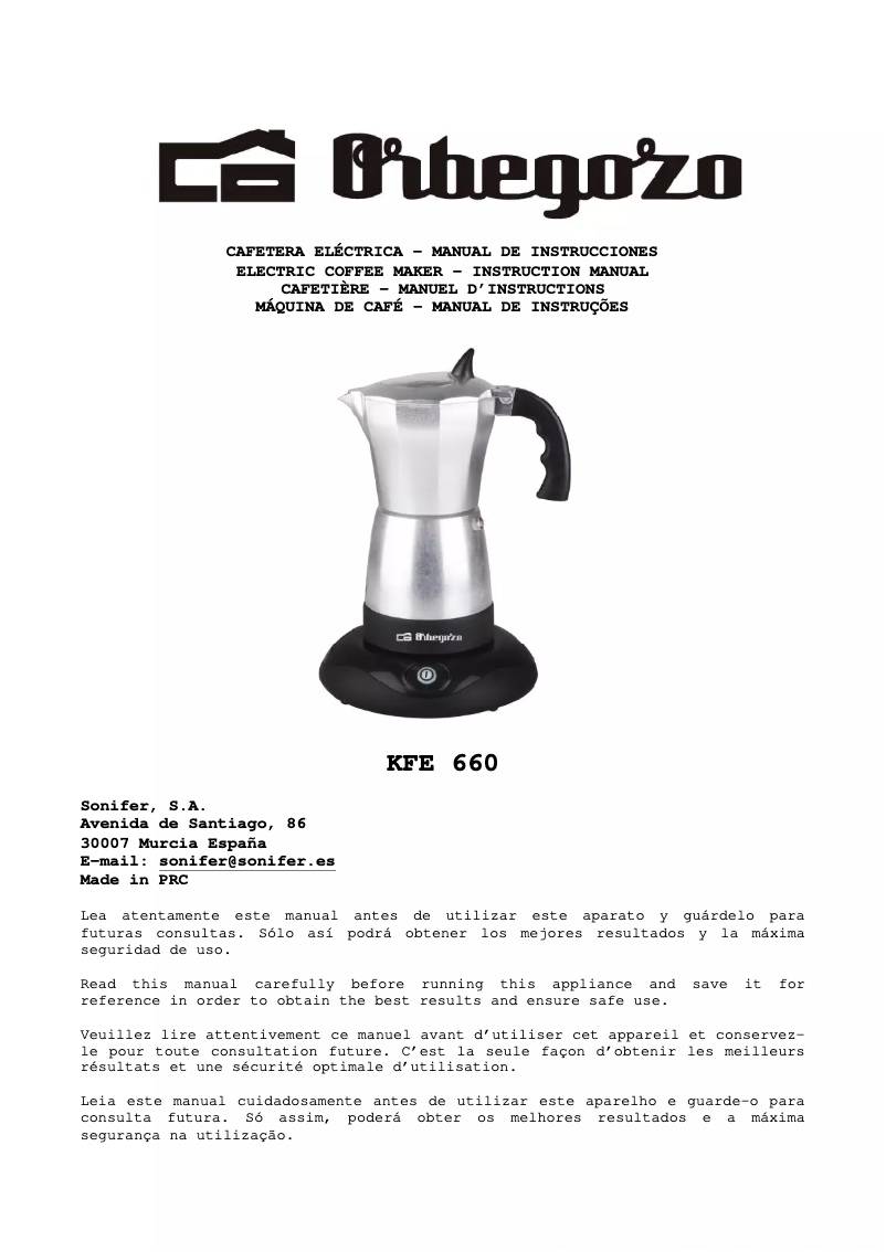 Page n°1 - Manuel utilisateur Orbegozo KFE 660