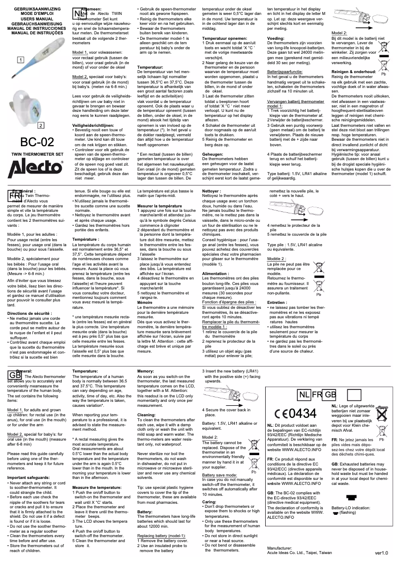 Page n°1 - Manuel utilisateur Alecto BC-02