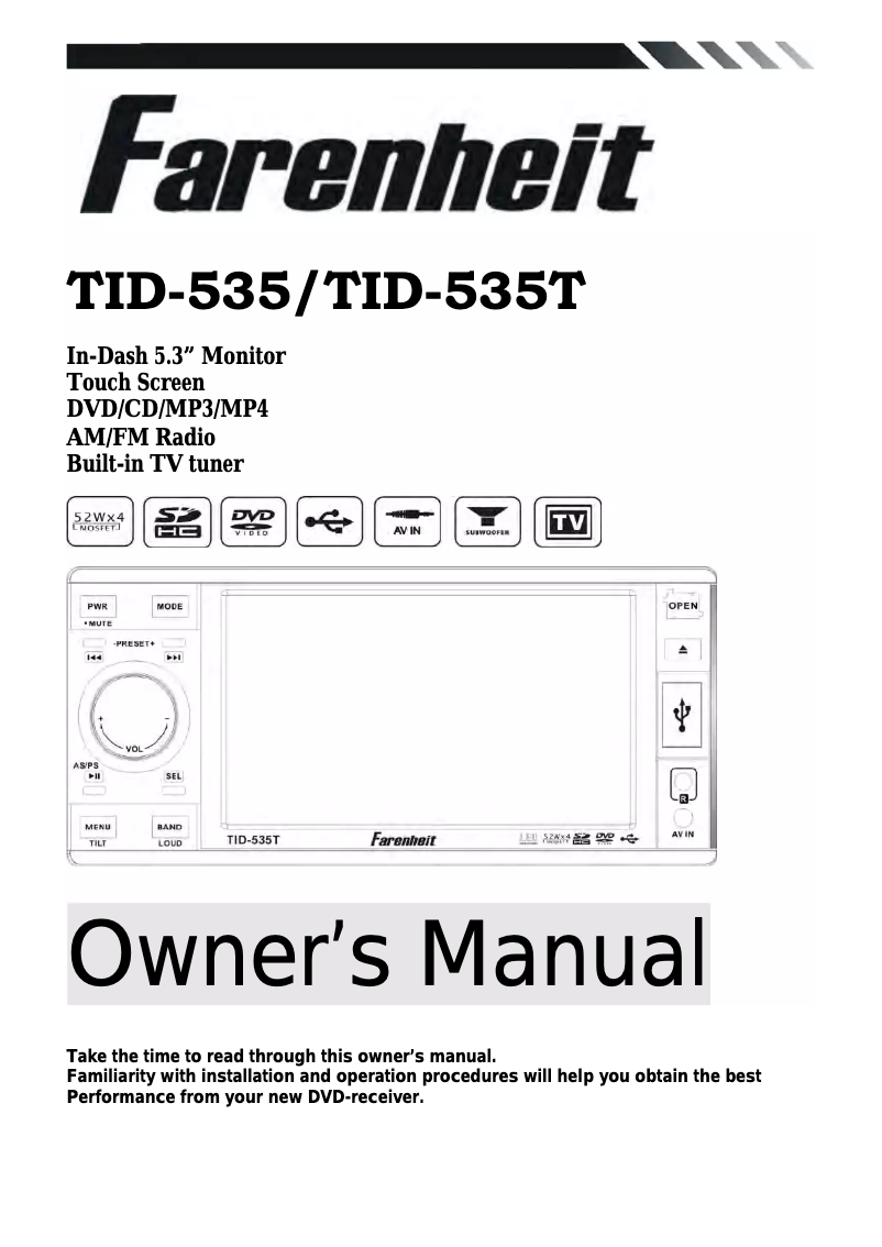 Page 1 de la notice Manuel utilisateur Farenheit TID-535