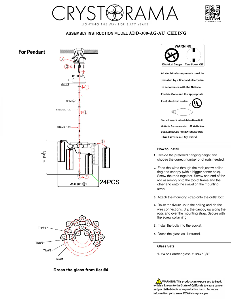 Page 1 de la notice Manuel utilisateur Crystorama Addis ADD-300-AG-AU_CEILING