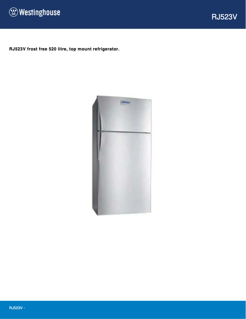 Page 1 de la notice Fiche technique Westinghouse RJ523V