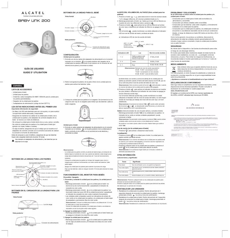 Page 1 de la notice Manuel utilisateur Alcatel-Lucent Baby Link 200