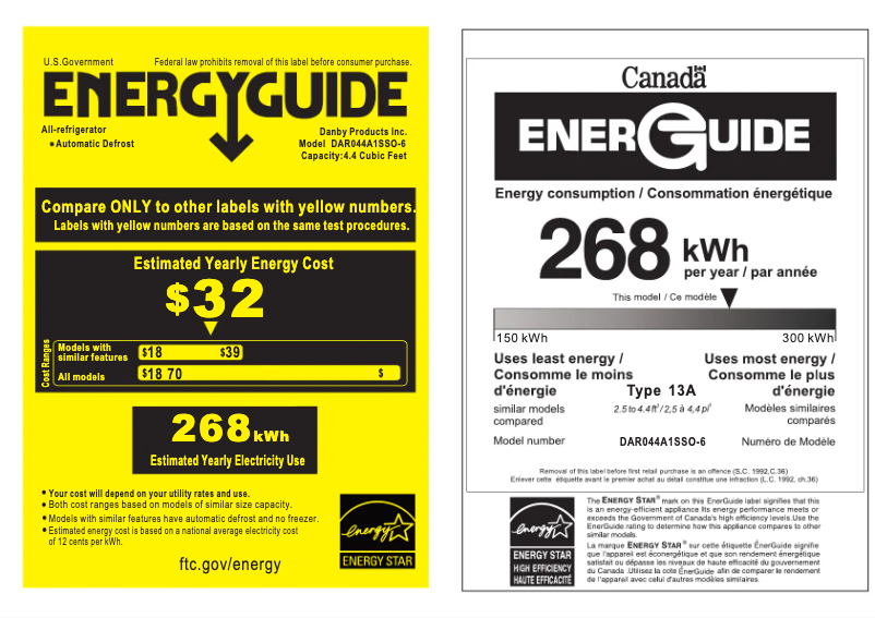 Page 1 de la notice Label énergétique Danby DAR044A1SSO-6