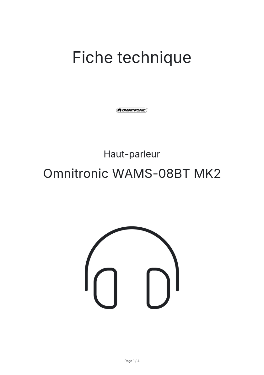 Page n°1 - Fiche technique Omnitronic WAMS-08BT MK2