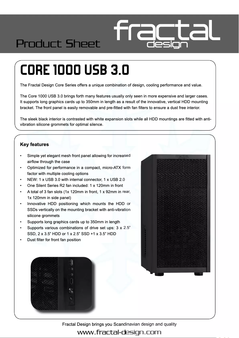 Página 1 del manual Ficha técnica Fractal Design Core 1000
