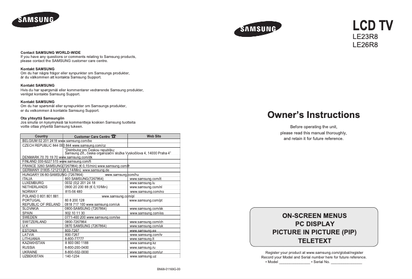 Page n°1 - Manuel utilisateur Samsung LE26R89BD