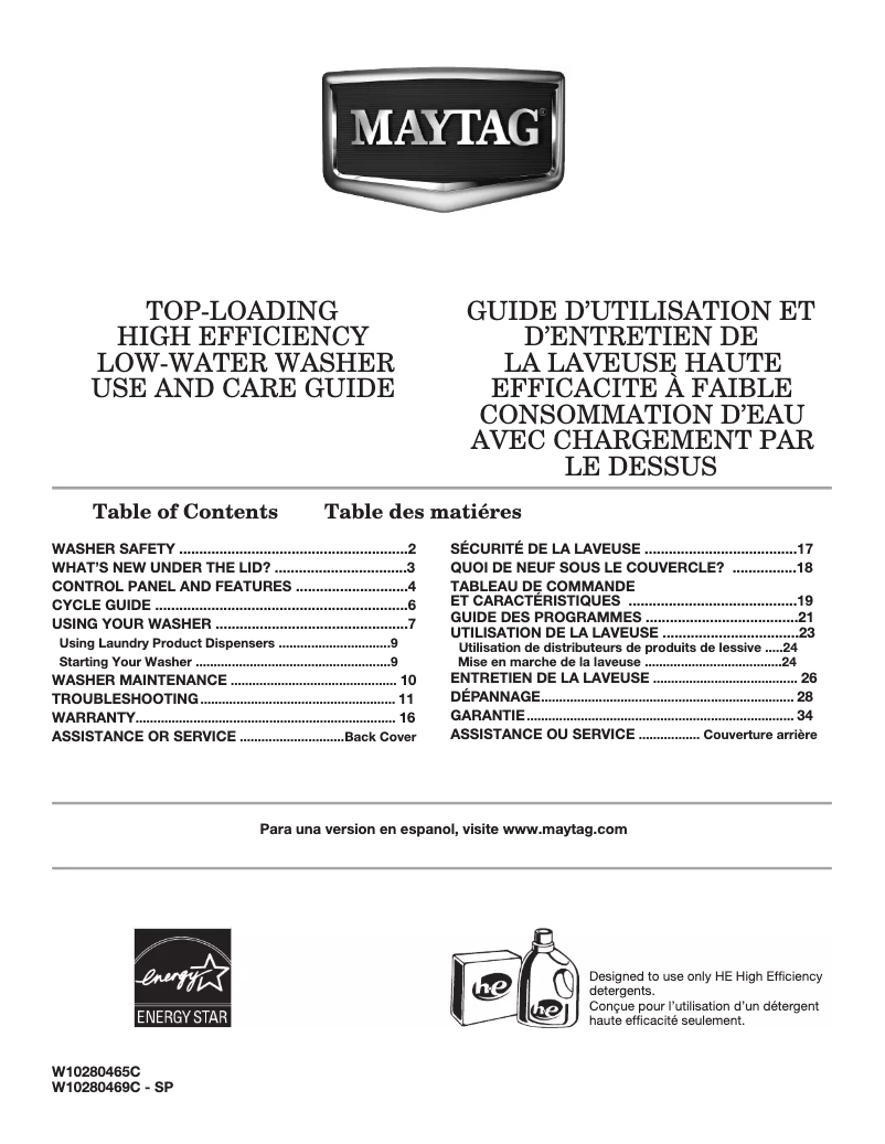 Page 1 de la notice Manuel utilisateur Maytag Bravos X MVWX500XL