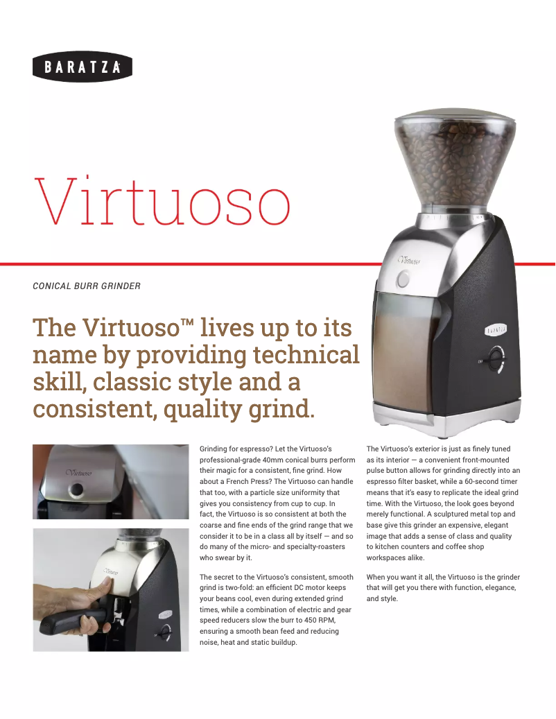 Page 1 de la notice Fiche technique Baratza Virtuoso