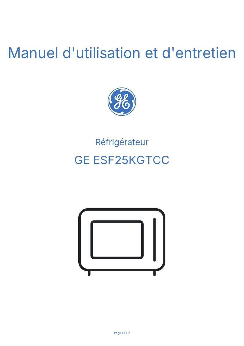 Image de la première page du manuel de l'appareil ESF25KGTCC