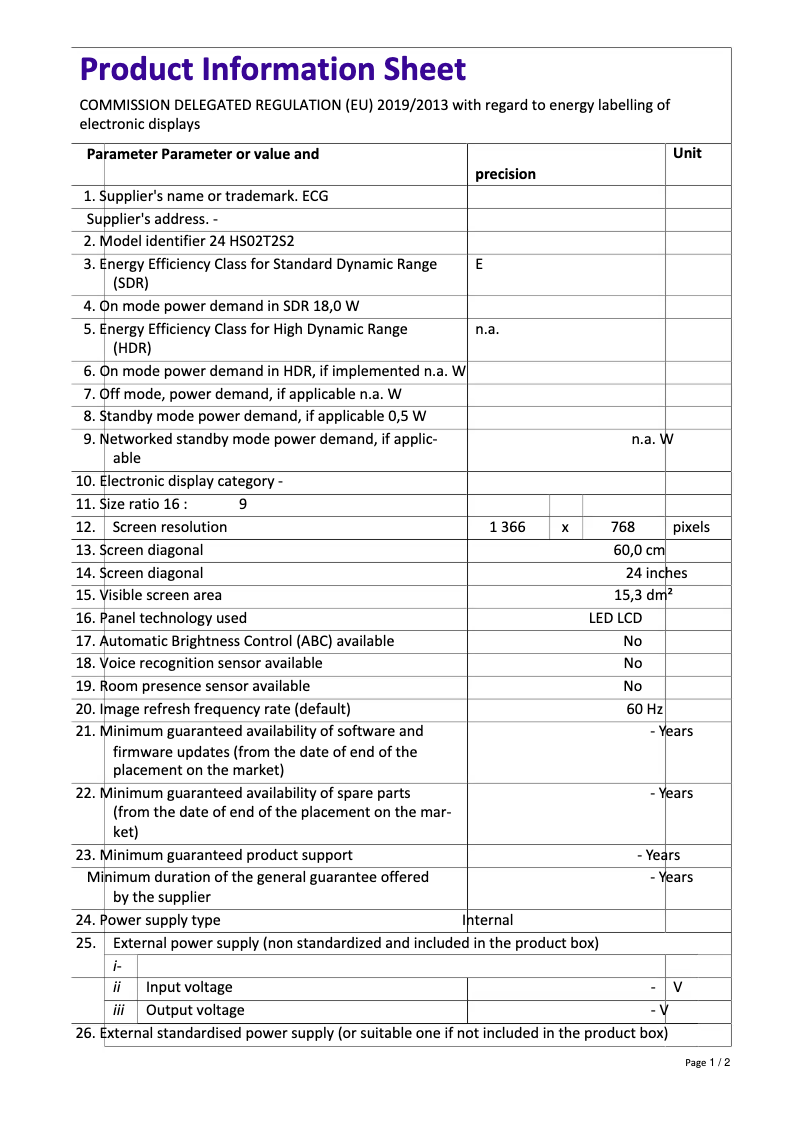 Page n°1 - Fiche technique ECG 24 HS02T2S2