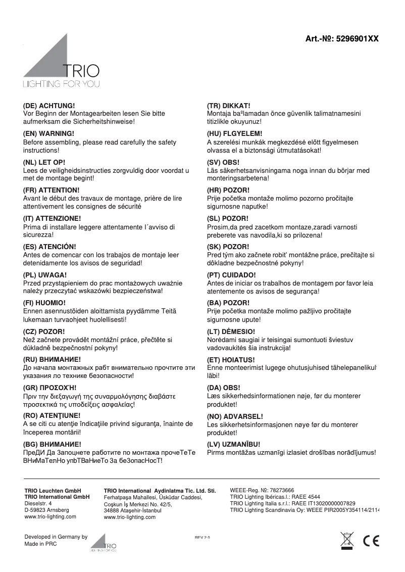 Page 1 de la notice Manuel utilisateur Trio Lighting Cristo 529690100