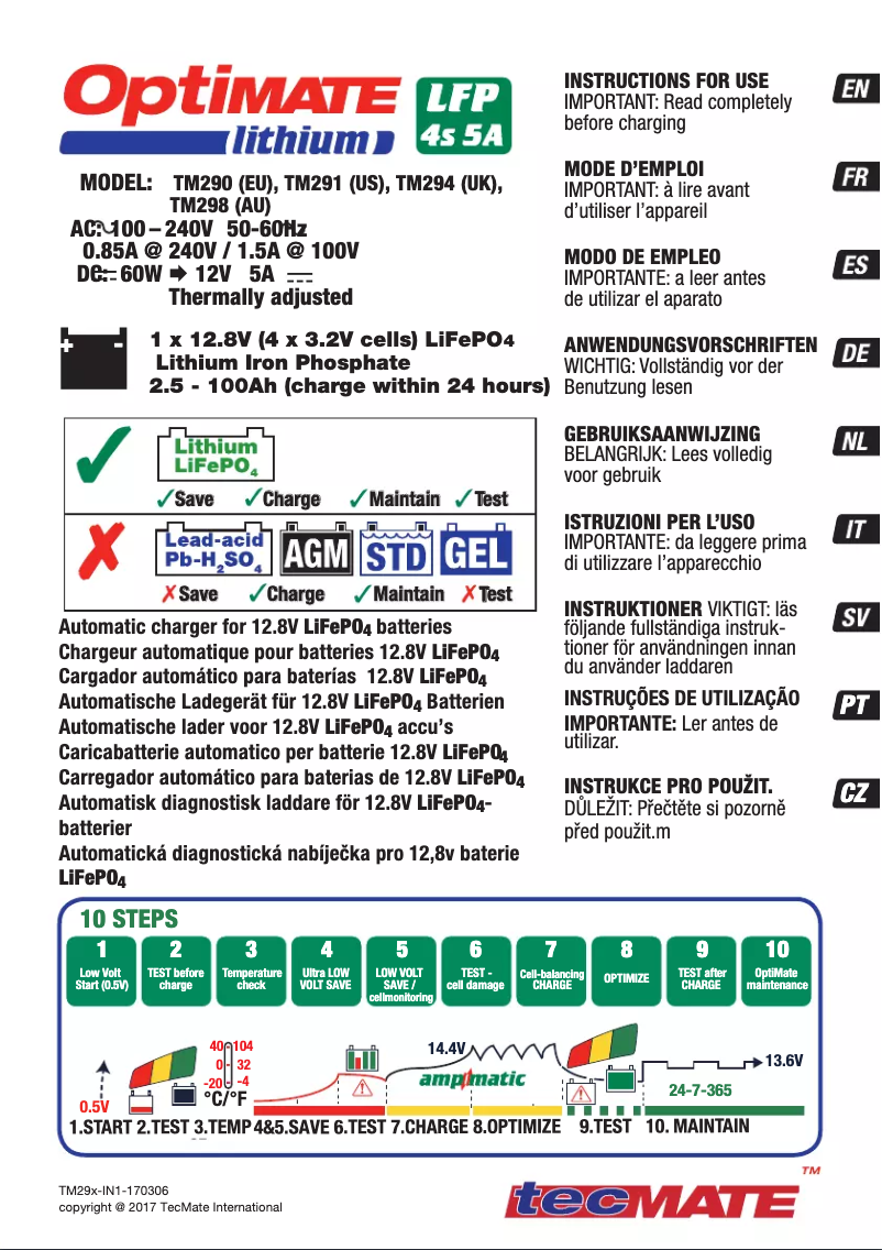Image de la première page du manuel de l'appareil Optimate Lithium
