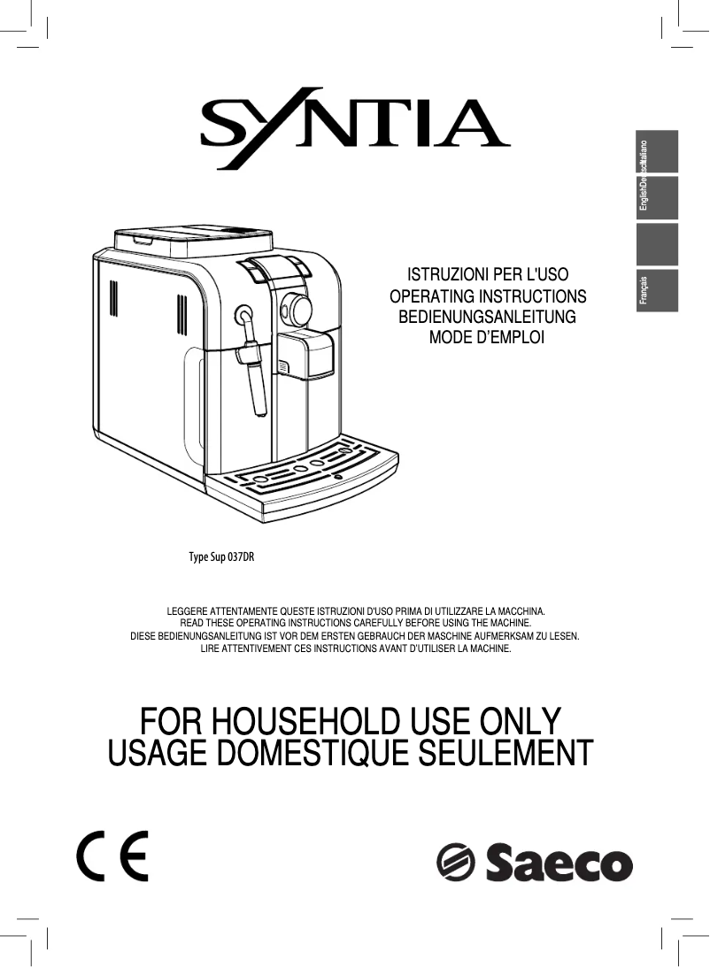 Image de la première page du manuel de l'appareil Saeco Syntia RI9837