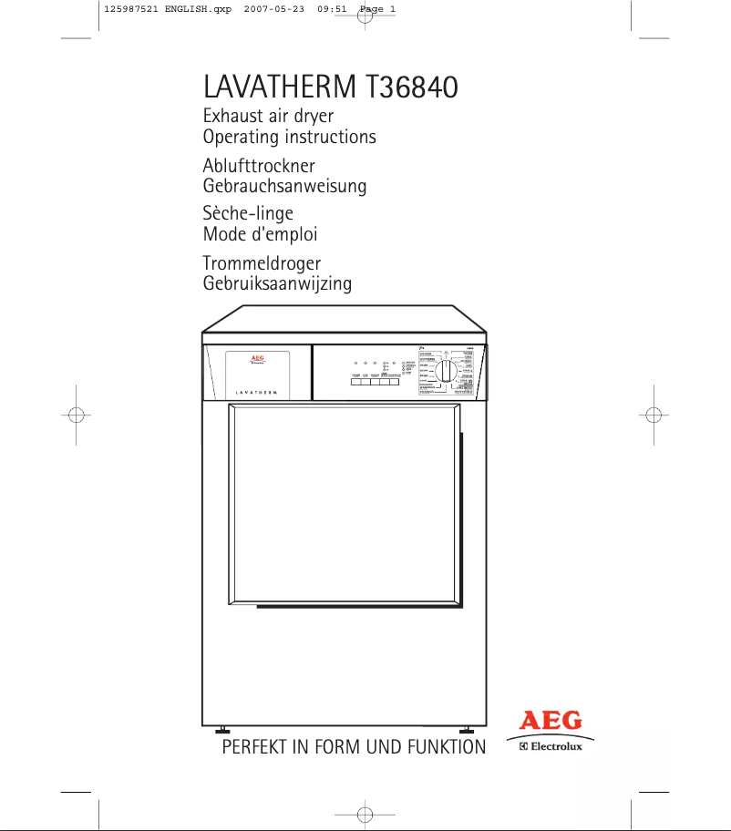 Page 1 de la notice Manuel utilisateur AEG-Electrolux Lavatherm 36840