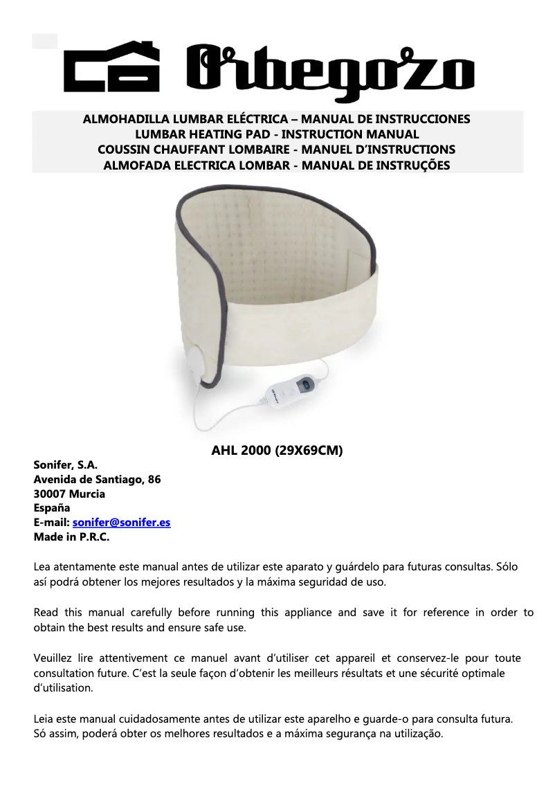 Page 1 de la notice Manuel utilisateur Orbegozo AHL 2000