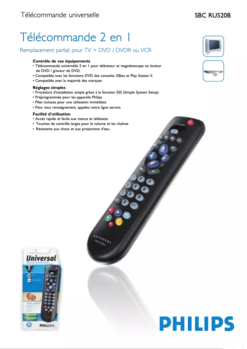 Page 1 de la notice Fiche technique Philips SBC RU 520