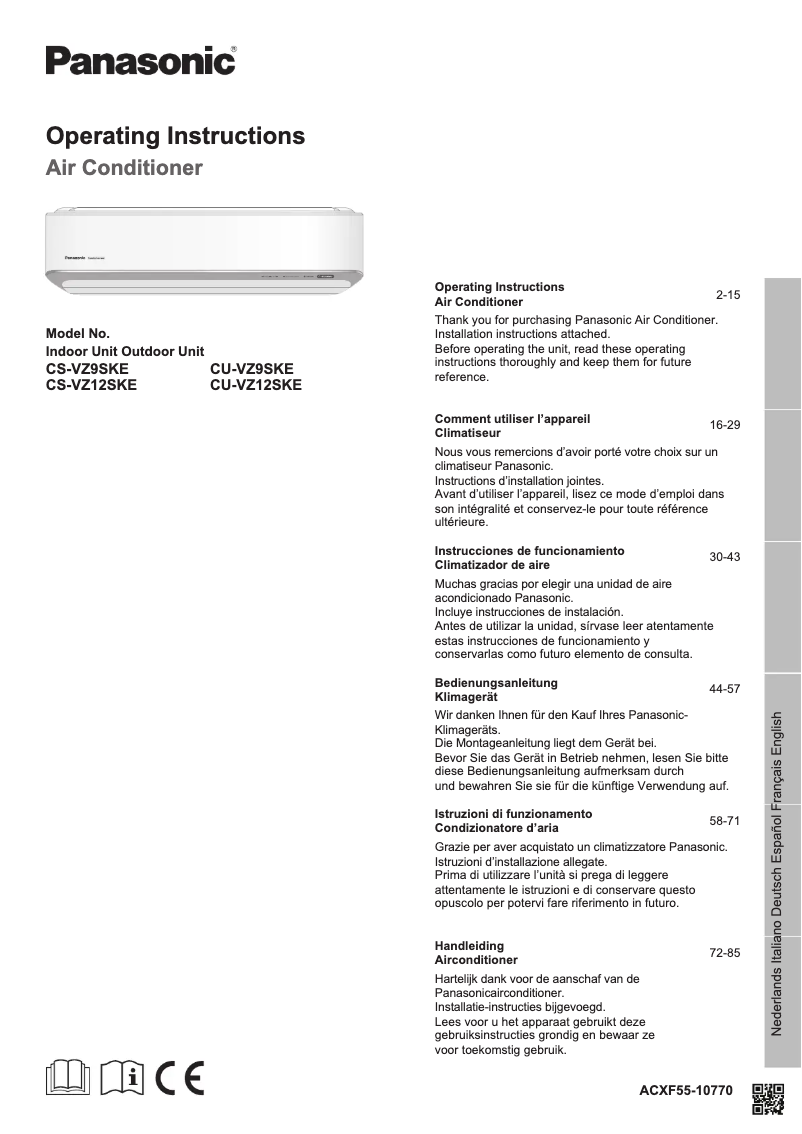 Page n°1 - Manuel utilisateur Panasonic CS-VZ9SKE