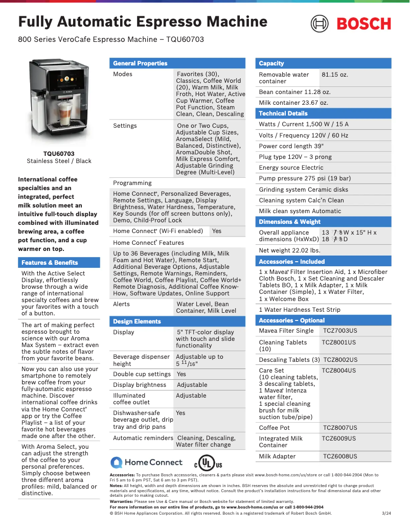 Página 1 del manual Ficha técnica Bosch TQU60703