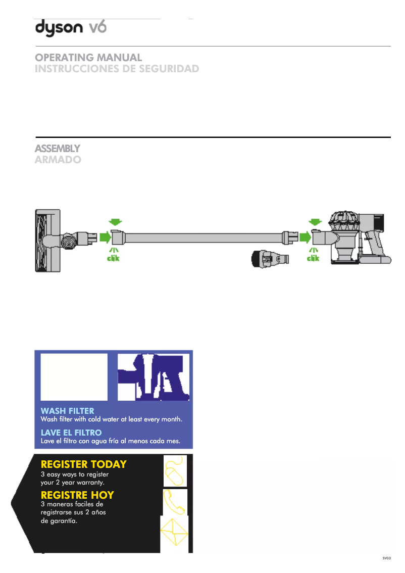 Image de la première page du manuel de l'appareil V6 Animal