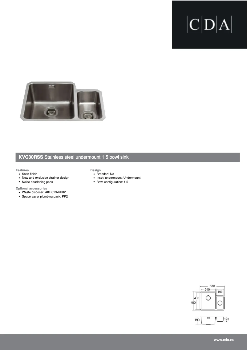 Page n°1 - Fiche technique CDA KVC30RSS