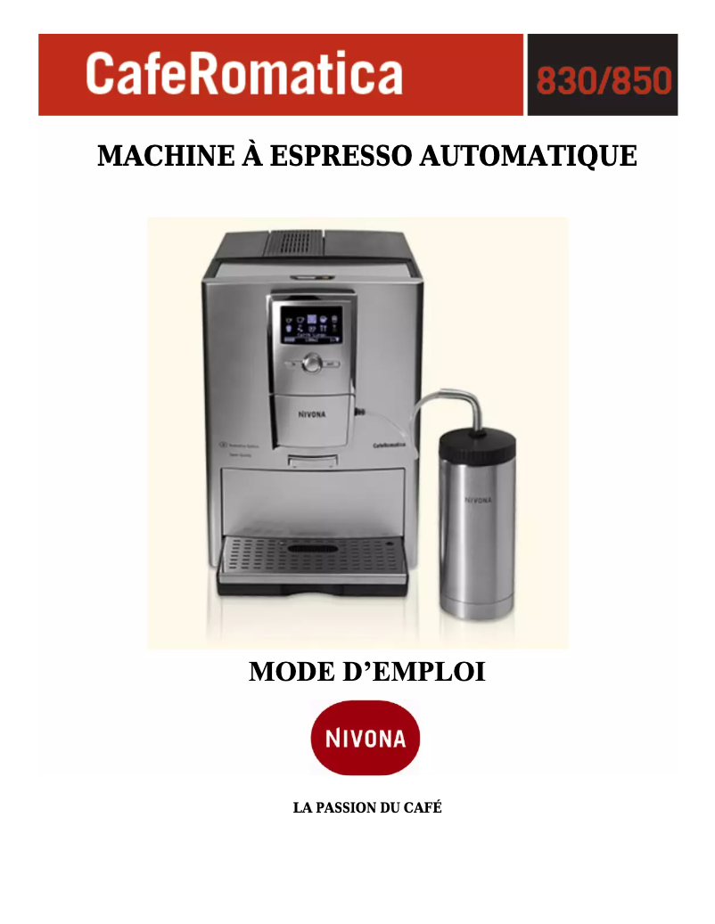 Page n°1 - Manuel utilisateur Nivona CafeRomatica 850