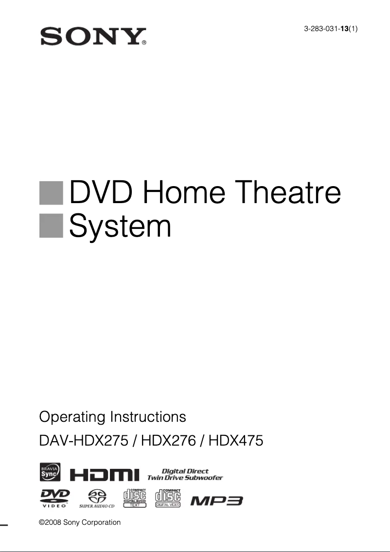 Página 1 del manual Manual de usuario Sony DAV-HDX475