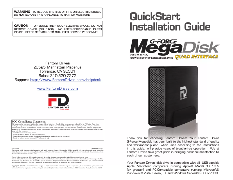 Page n°1 - Manuel utilisateur Fantom Drives MegaDisck G-Force Quad