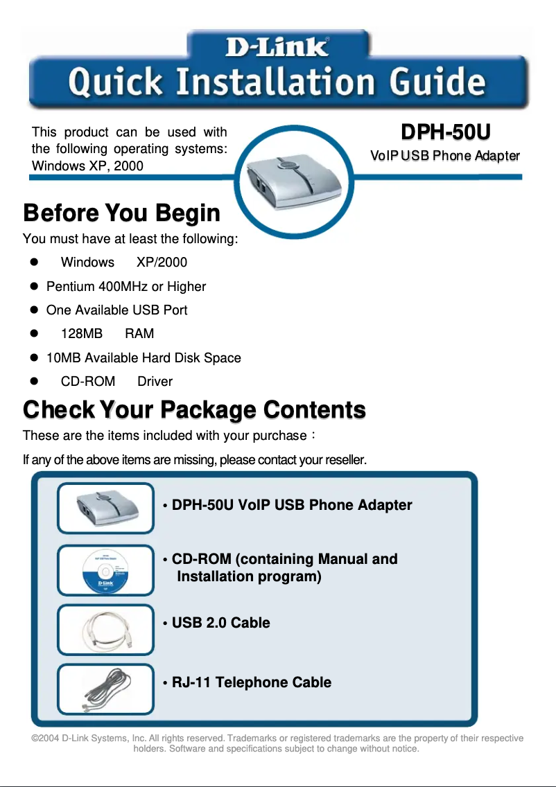 Page 1 de la notice Guide d'installation D-Link DPH-50U